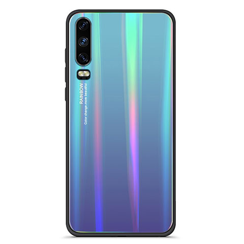Carcasa Bumper Funda Silicona Espejo Gradiente Arco iris M02 para Huawei P30 Azul