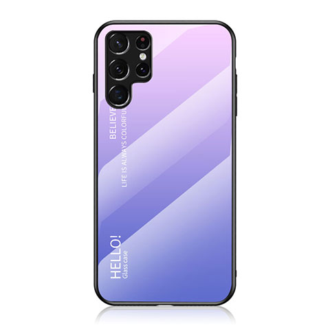 Carcasa Bumper Funda Silicona Espejo Gradiente Arco iris M02 para Samsung Galaxy S21 Ultra 5G Purpura Claro
