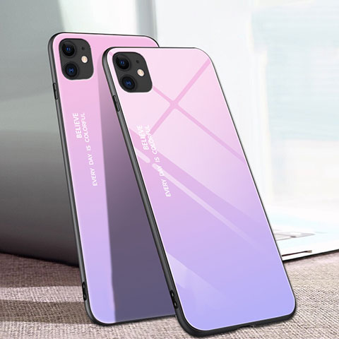 Carcasa Bumper Funda Silicona Espejo Gradiente Arco iris para Apple iPhone 11 Rosa