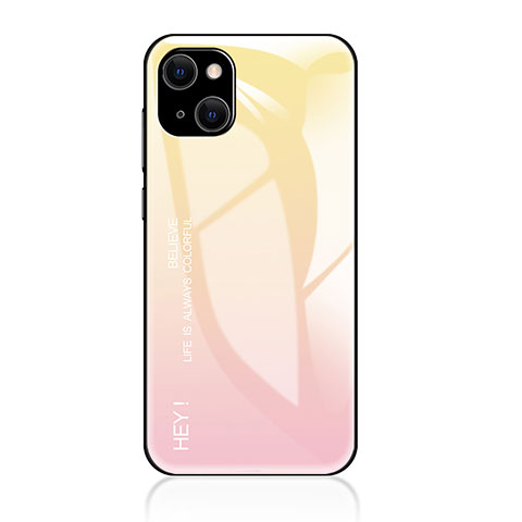 Carcasa Bumper Funda Silicona Espejo Gradiente Arco iris para Apple iPhone 14 Plus Amarillo