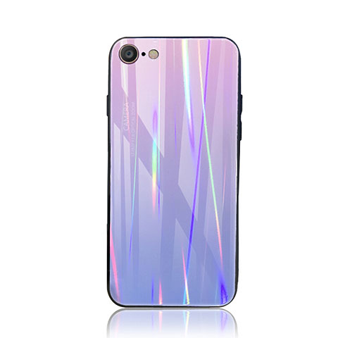 Carcasa Bumper Funda Silicona Espejo Gradiente Arco iris para Apple iPhone 7 Morado
