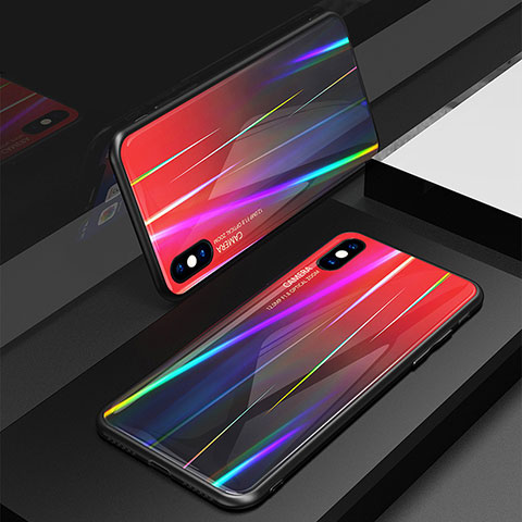 Carcasa Bumper Funda Silicona Espejo Gradiente Arco iris para Apple iPhone X Rojo