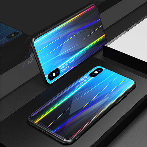 Carcasa Bumper Funda Silicona Espejo Gradiente Arco iris para Apple iPhone Xs Azul