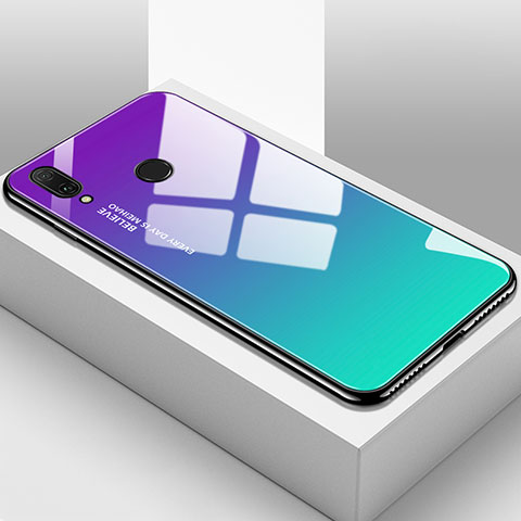Carcasa Bumper Funda Silicona Espejo Gradiente Arco iris para Huawei Enjoy 9 Plus Cian