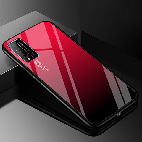 Carcasa Bumper Funda Silicona Espejo Gradiente Arco iris para Huawei Honor Play4T Pro Rojo y Negro