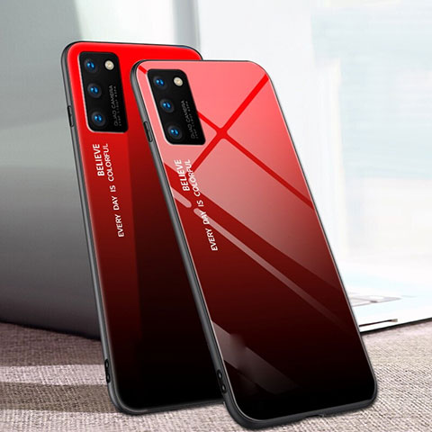 Carcasa Bumper Funda Silicona Espejo Gradiente Arco iris para Huawei Honor View 30 Pro 5G Rojo