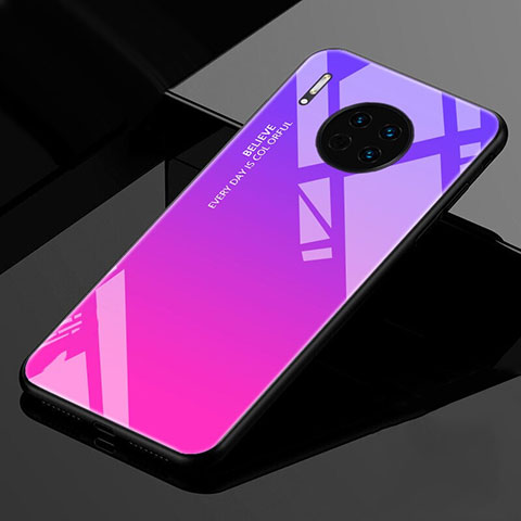Carcasa Bumper Funda Silicona Espejo Gradiente Arco iris para Huawei Mate 30 5G Rosa Roja