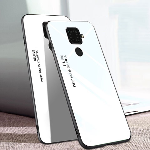 Carcasa Bumper Funda Silicona Espejo Gradiente Arco iris para Huawei Nova 5i Pro Blanco