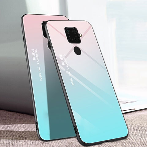 Carcasa Bumper Funda Silicona Espejo Gradiente Arco iris para Huawei Nova 5i Pro Cian