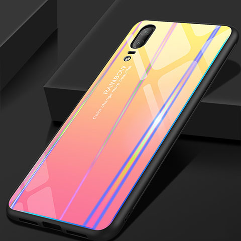 Carcasa Bumper Funda Silicona Espejo Gradiente Arco iris para Huawei P20 Amarillo