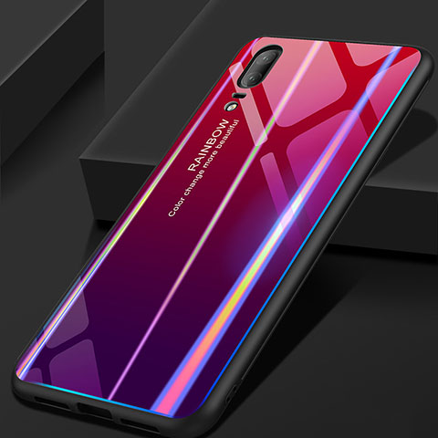 Carcasa Bumper Funda Silicona Espejo Gradiente Arco iris para Huawei P20 Rojo