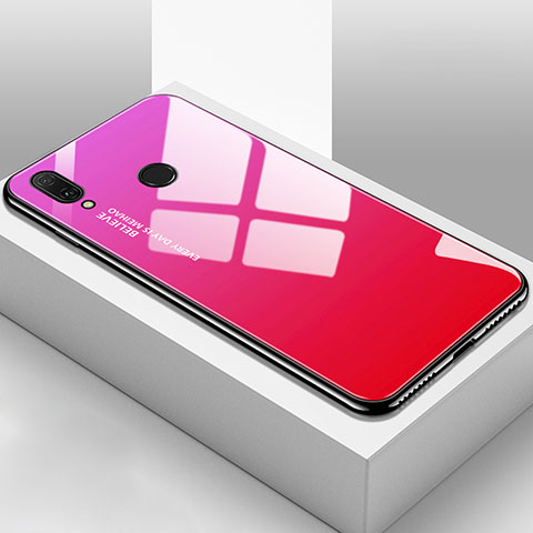 Carcasa Bumper Funda Silicona Espejo Gradiente Arco iris para Huawei Y9 (2019) Rosa Roja