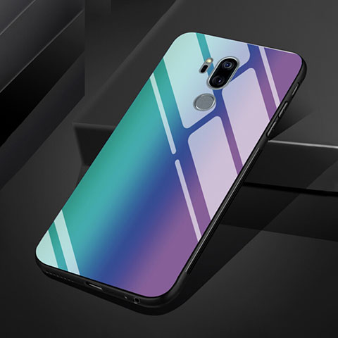 Carcasa Bumper Funda Silicona Espejo Gradiente Arco iris para LG G7 Azul