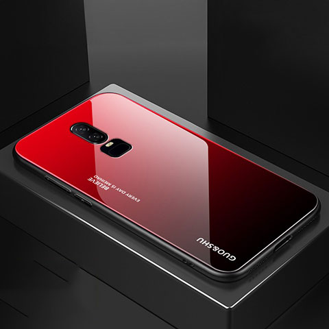 Carcasa Bumper Funda Silicona Espejo Gradiente Arco iris para OnePlus 6 Rojo