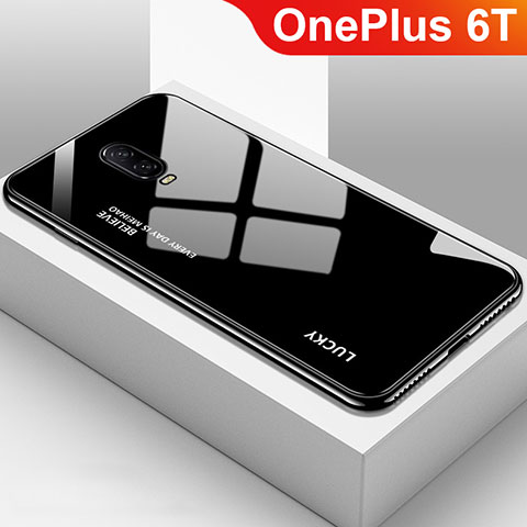 Carcasa Bumper Funda Silicona Espejo Gradiente Arco iris para OnePlus 6T Negro