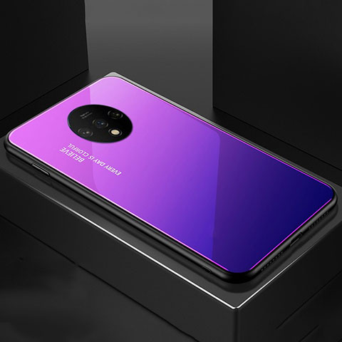 Carcasa Bumper Funda Silicona Espejo Gradiente Arco iris para OnePlus 7T Morado