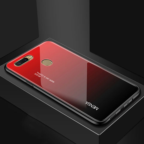 Carcasa Bumper Funda Silicona Espejo Gradiente Arco iris para Oppo AX7 Rojo