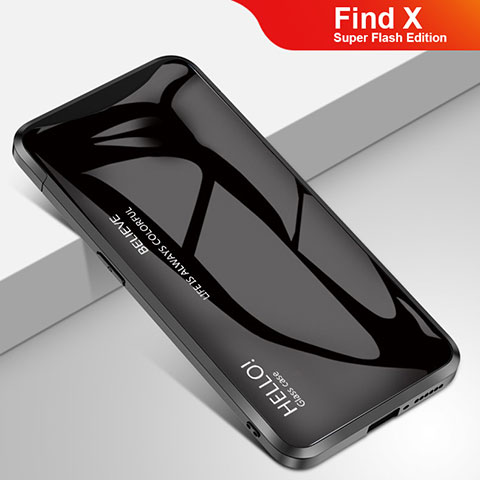 Carcasa Bumper Funda Silicona Espejo Gradiente Arco iris para Oppo Find X Super Flash Edition Negro