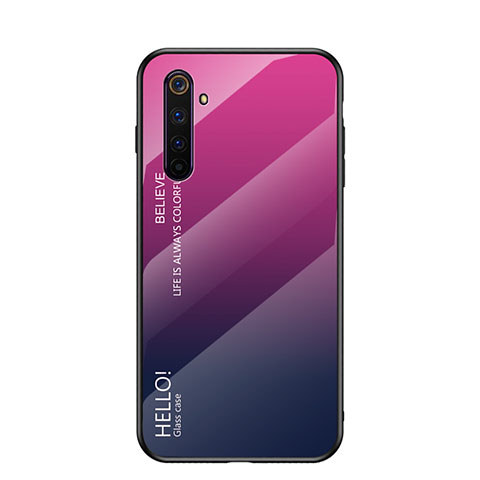 Carcasa Bumper Funda Silicona Espejo Gradiente Arco iris para Realme 6s Rosa Roja