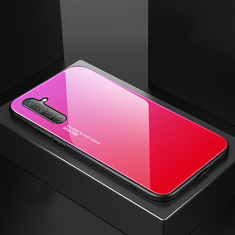 Carcasa Bumper Funda Silicona Espejo Gradiente Arco iris para Realme X2 Rosa