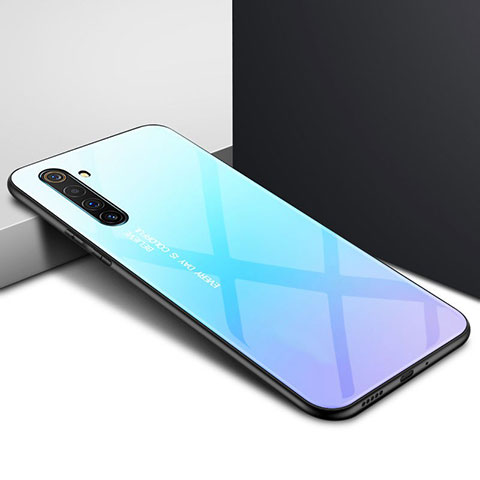 Carcasa Bumper Funda Silicona Espejo Gradiente Arco iris para Realme X50 Pro 5G Azul Cielo