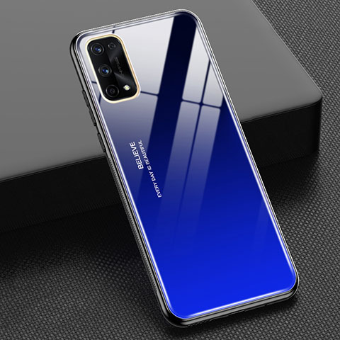 Carcasa Bumper Funda Silicona Espejo Gradiente Arco iris para Realme X7 Pro 5G Azul
