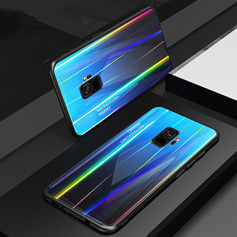 Carcasa Bumper Funda Silicona Espejo Gradiente Arco iris para Samsung Galaxy S9 Azul
