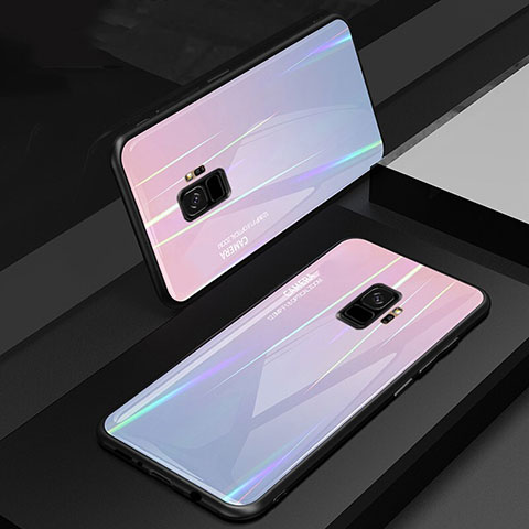Carcasa Bumper Funda Silicona Espejo Gradiente Arco iris para Samsung Galaxy S9 Rosa