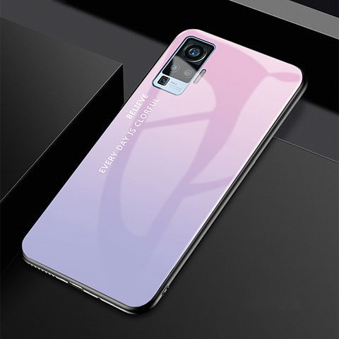Carcasa Bumper Funda Silicona Espejo Gradiente Arco iris para Vivo X50 Pro 5G Rosa