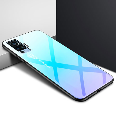 Carcasa Bumper Funda Silicona Espejo para Vivo X50 Pro 5G Azul Cielo