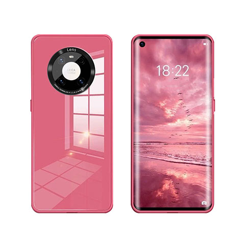 Carcasa Bumper Funda Silicona Espejo T01 para Huawei Mate 40 Rojo Rosa