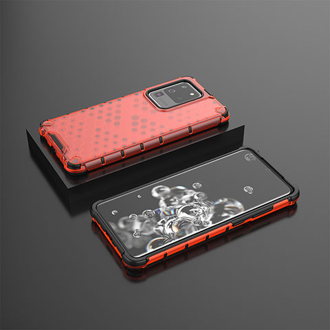 Carcasa Bumper Funda Silicona Transparente 360 Grados AM2 para Samsung Galaxy S20 Ultra 5G Rojo