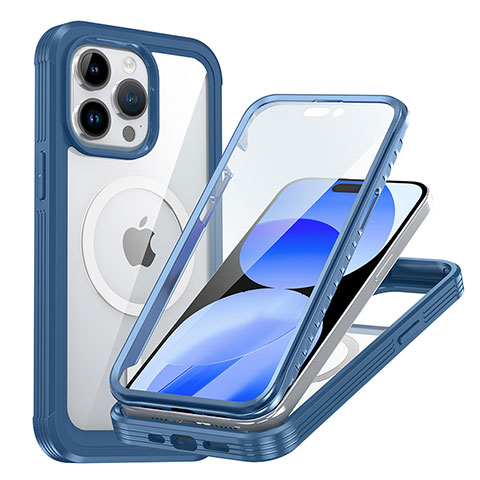 Carcasa Bumper Funda Silicona Transparente 360 Grados con Mag-Safe Magnetic AC1 para Apple iPhone 14 Pro Azul