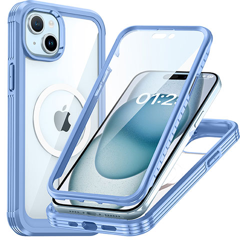 Carcasa Bumper Funda Silicona Transparente 360 Grados con Mag-Safe Magnetic T01 para Apple iPhone 14 Azul
