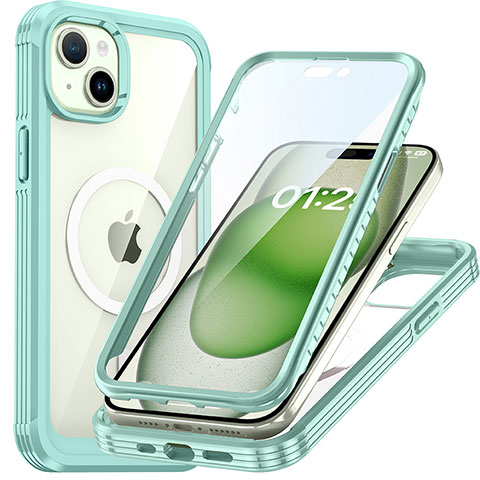 Carcasa Bumper Funda Silicona Transparente 360 Grados con Mag-Safe Magnetic T01 para Apple iPhone 14 Plus Verde