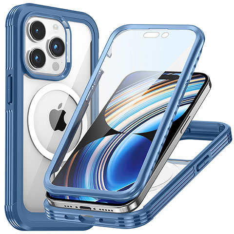 Carcasa Bumper Funda Silicona Transparente 360 Grados con Mag-Safe Magnetic T01 para Apple iPhone 14 Pro Azul