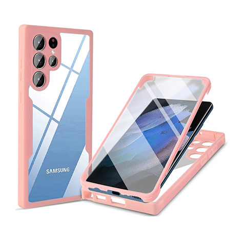 Carcasa Bumper Funda Silicona Transparente 360 Grados M01 para Samsung Galaxy S21 Ultra 5G Rosa