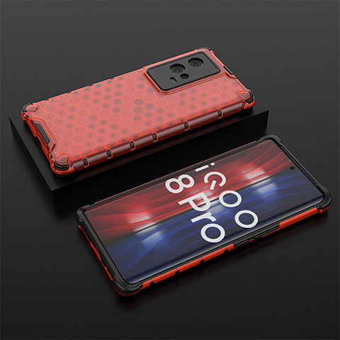 Carcasa Bumper Funda Silicona Transparente 360 Grados M02 para Vivo iQOO 8 Pro 5G Rojo