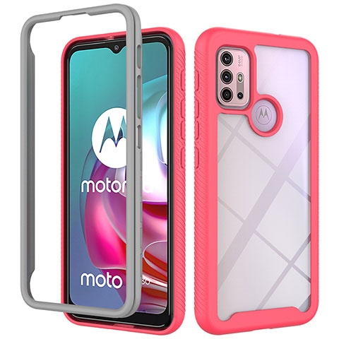 Carcasa Bumper Funda Silicona Transparente 360 Grados para Motorola Moto G10 Rosa Roja