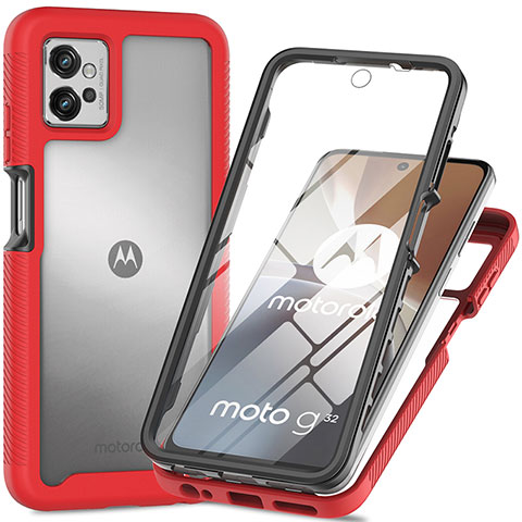 Carcasa Bumper Funda Silicona Transparente 360 Grados para Motorola Moto G32 Rojo