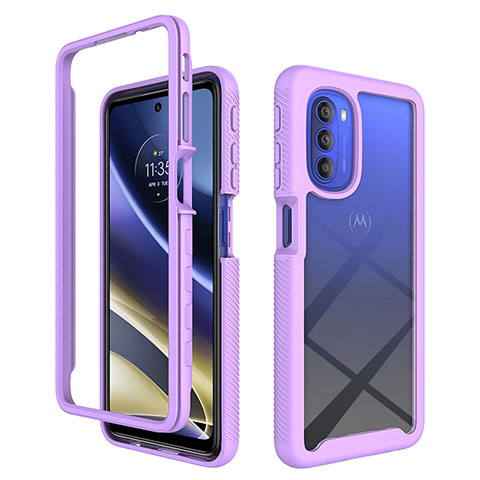 Carcasa Bumper Funda Silicona Transparente 360 Grados para Motorola Moto G51 5G Morado