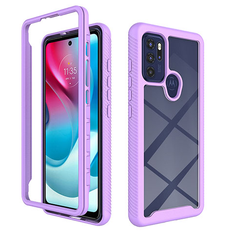 Carcasa Bumper Funda Silicona Transparente 360 Grados para Motorola Moto G60s Morado