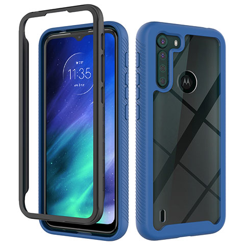 Carcasa Bumper Funda Silicona Transparente 360 Grados para Motorola Moto One Fusion Azul