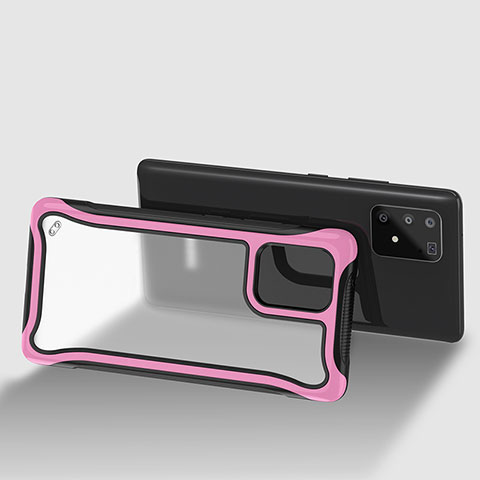 Carcasa Bumper Funda Silicona Transparente 360 Grados para Samsung Galaxy A91 Rosa Roja