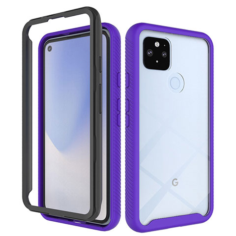 Carcasa Bumper Funda Silicona Transparente 360 Grados ZJ1 para Google Pixel 5 XL 5G Purpura Claro