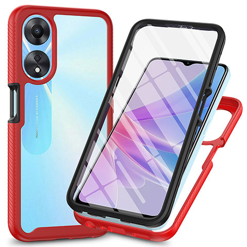 Carcasa Bumper Funda Silicona Transparente 360 Grados ZJ1 para Oppo A58 5G Rojo