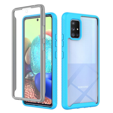 Carcasa Bumper Funda Silicona Transparente 360 Grados ZJ1 para Samsung Galaxy A71 4G A715 Azul Cielo