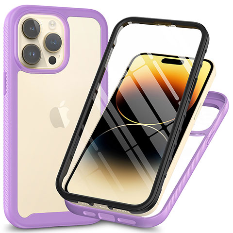 Carcasa Bumper Funda Silicona Transparente 360 Grados ZJ3 para Apple iPhone 14 Pro Purpura Claro