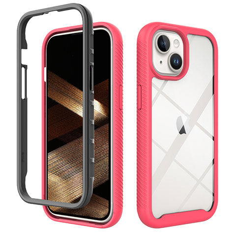 Carcasa Bumper Funda Silicona Transparente 360 Grados ZJ3 para Apple iPhone 14 Rosa Roja