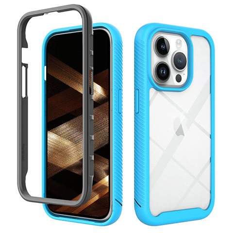 Carcasa Bumper Funda Silicona Transparente 360 Grados ZJ4 para Apple iPhone 14 Pro Max Azul Cielo